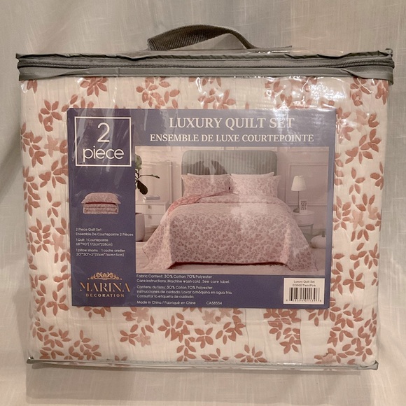 Pink Floral Twin Size Jacquard Embroidered Coverlet Bedspread and Sham Set - Picture 2 of 8